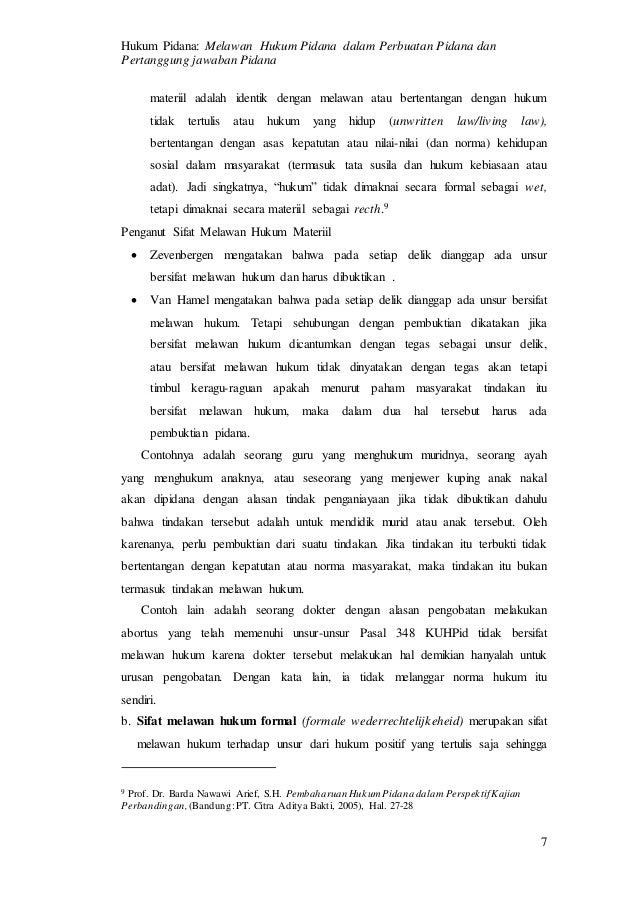 Makalah Hukum Pidana Sifat Melawan Hukum Dalam Perbuatan Pidana Dan