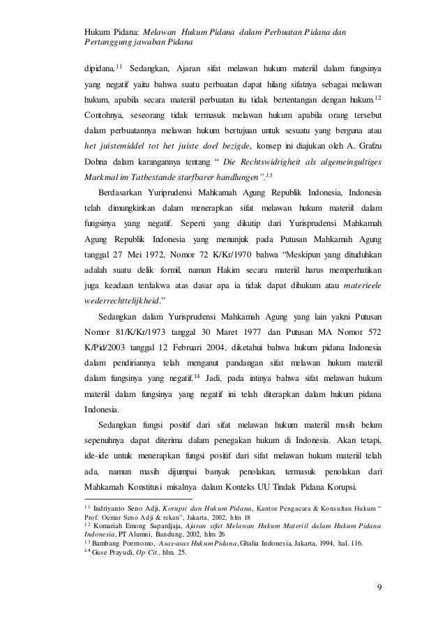 Makalah Hukum Pidana Sifat Melawan Hukum Dalam Perbuatan Pidana Dan