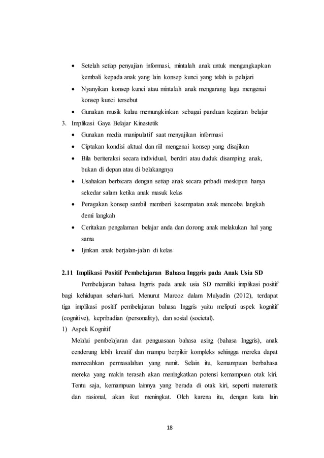 KONSEP DASAR PEMBELAJARAN ENGLISH FOR ELEMENTARY SCHOOL | PDF