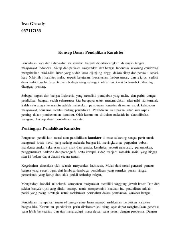 Makalah Konsep Dasar Pendidikan Karakter