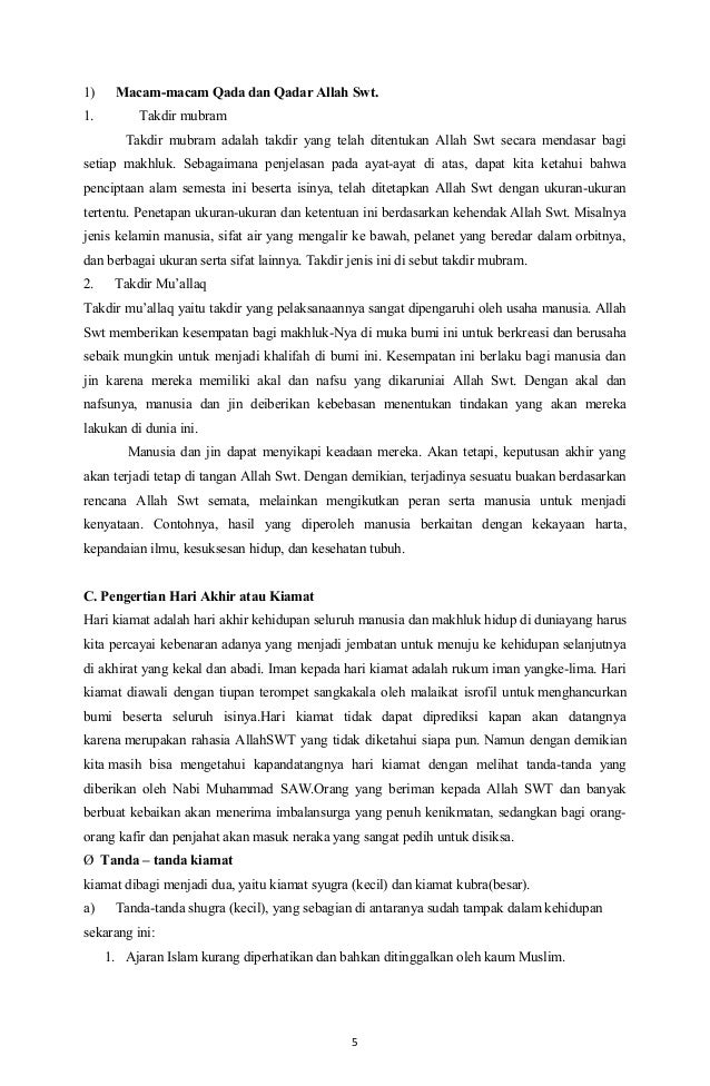 Macam Macam Takdir Dan Contohnya Mosaicone