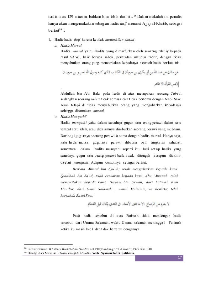 Klasifikasi Hadist Ditinjau dari Aspek Kuantitas dan 