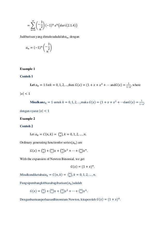 Contoh Soal Dan Pembahasan Fungsi Pembangkit Matematika