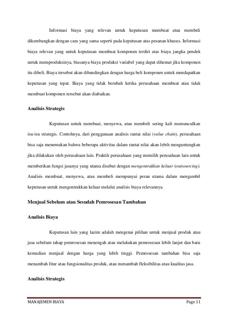 Makalah Manajemen Biaya Pembuatan Keputusan Dengan Biaya 