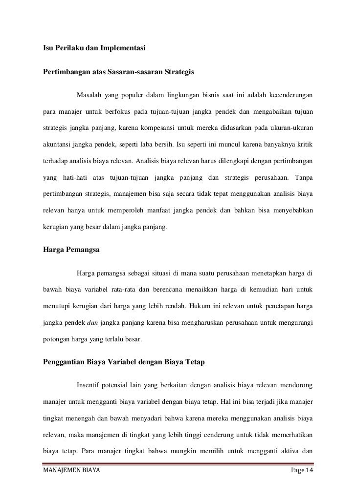 Makalah manajemen biaya (pembuatan keputusan dengan biaya 