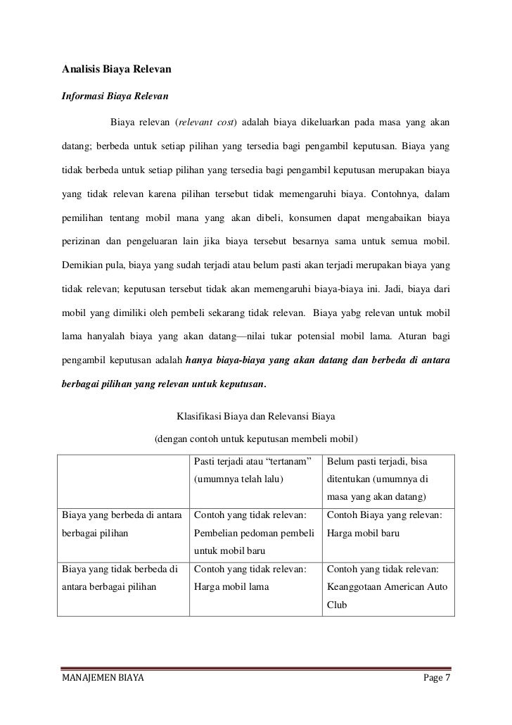 Makalah Manajemen Biaya Pembuatan Keputusan Dengan Biaya Relevan P Makalah Manajemen Biaya Pembuatan Keputusan Dengan Biaya Relevan P
