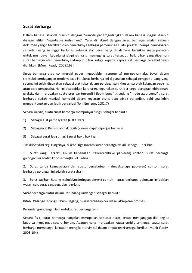 Contoh Makalah Surat Berharga Manajemen Keuangan