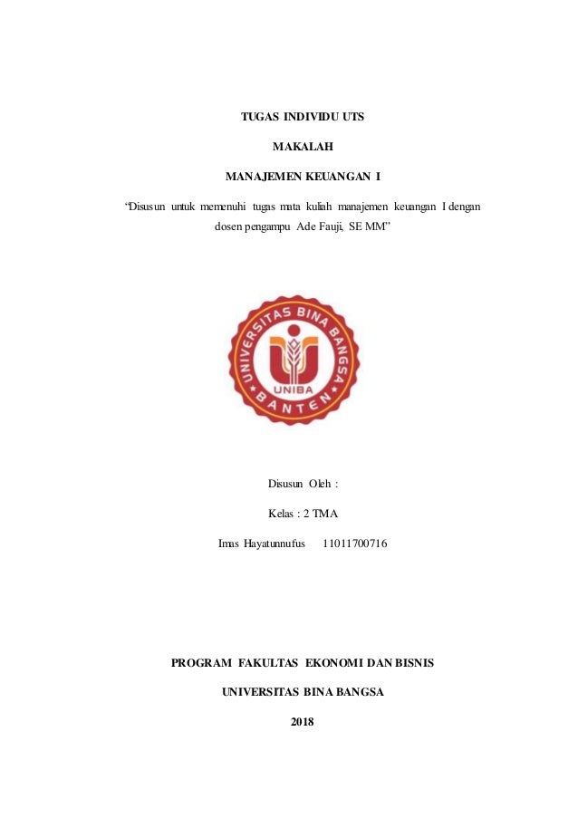 Makalah Manajemen Keuangan Uts April 2018