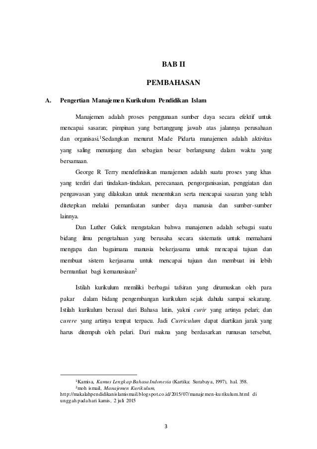 Makalah Manajemen Kurikulum Pada Lembaga Pendidikan Islam Ifa