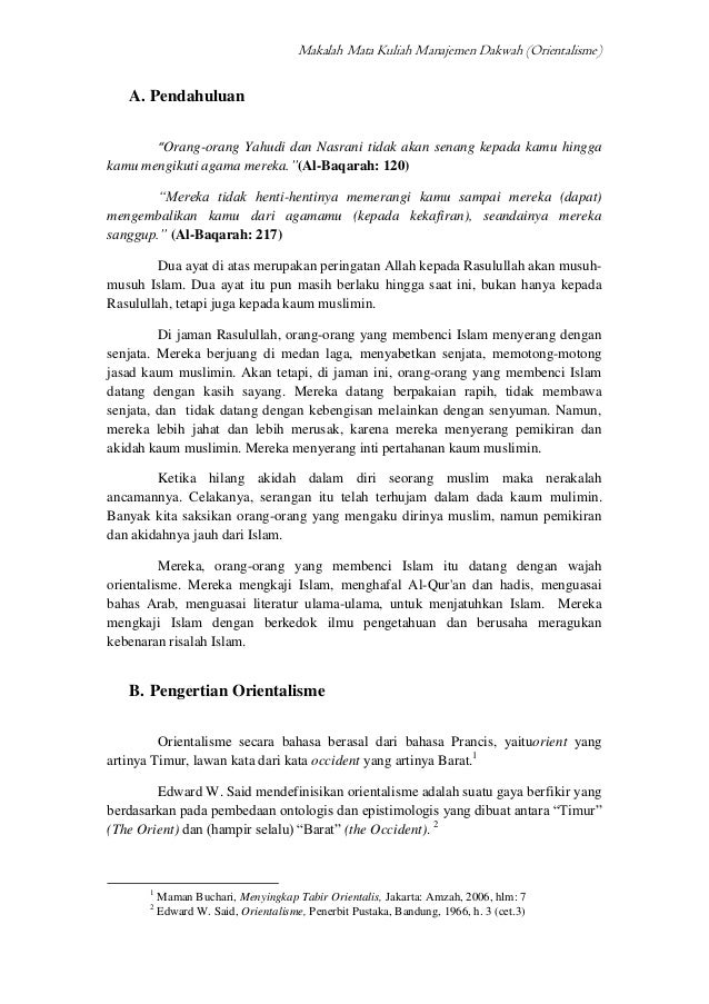 Makalah mata kuliah manajemen dakwah (orientalisme)