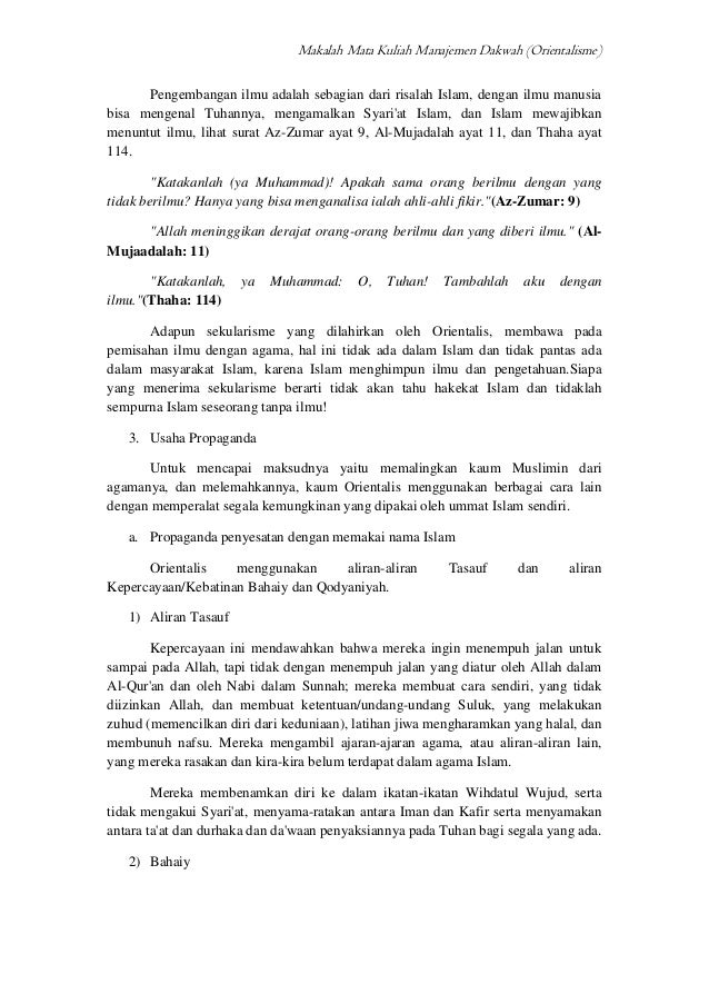 Makalah mata kuliah manajemen dakwah (orientalisme)