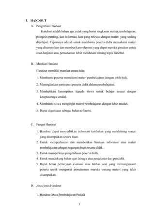 MAKALAH MEDIA PEMBELAJARAN handout, jobsheet. | PDF