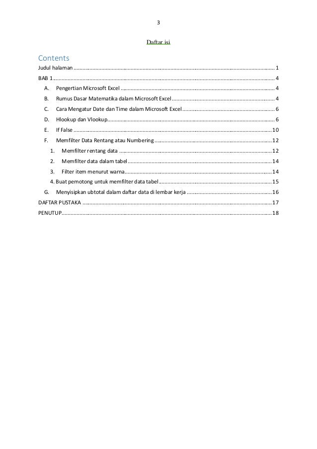 Contoh Daftar Isi Makalah Microsoft Excel Contoh Surat Yang Baik Gratis