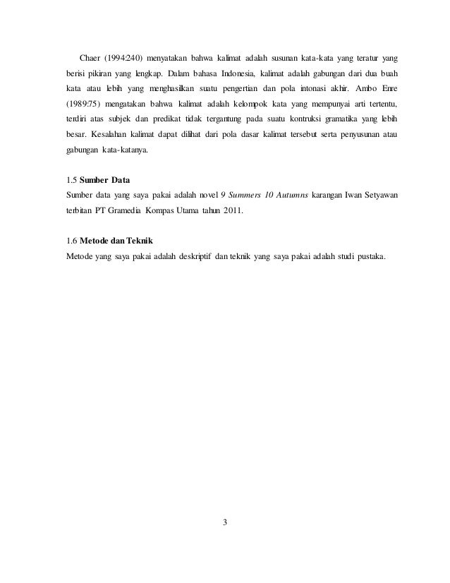 Makalah Novel 9 Summers 10 Autumns