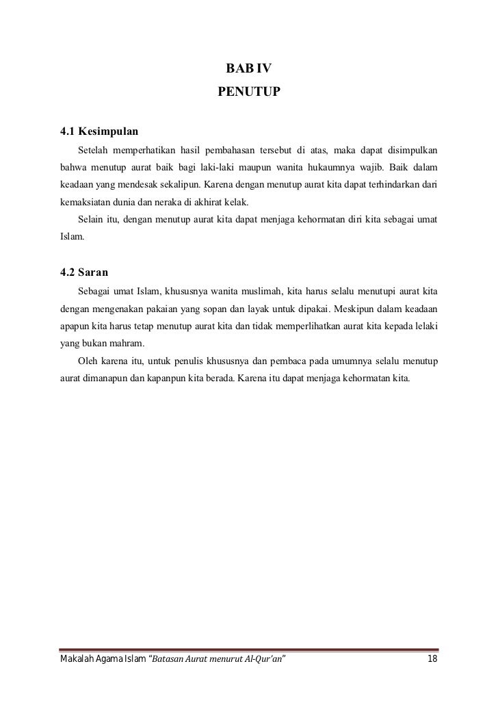 Makalah Pai Batasan Aurat Menurut Al Qur An