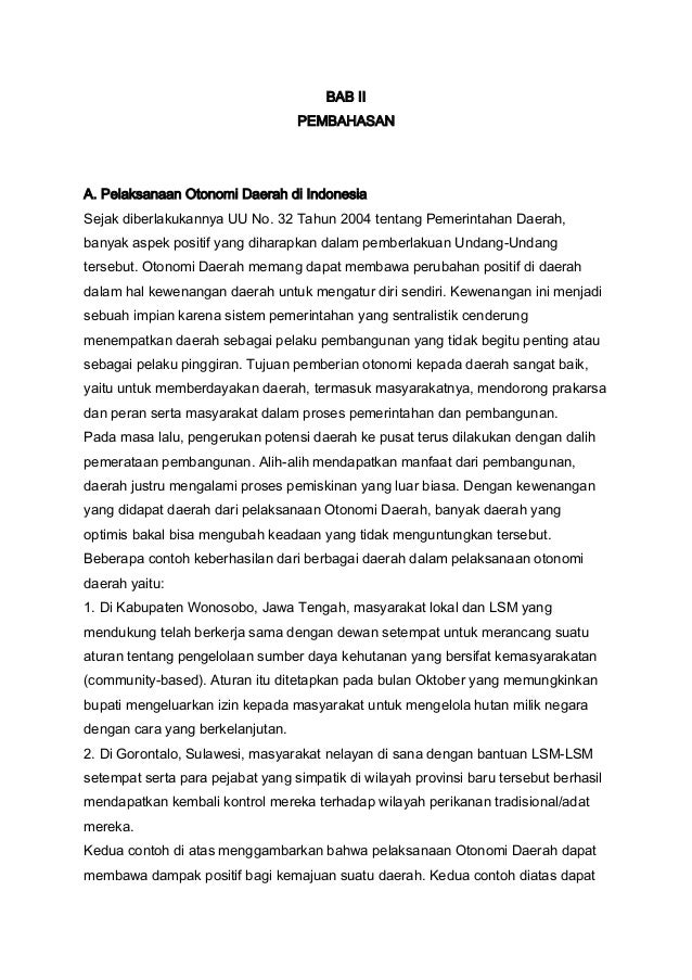 Pelaksanaan Otonomi Daerah Di Indonesia