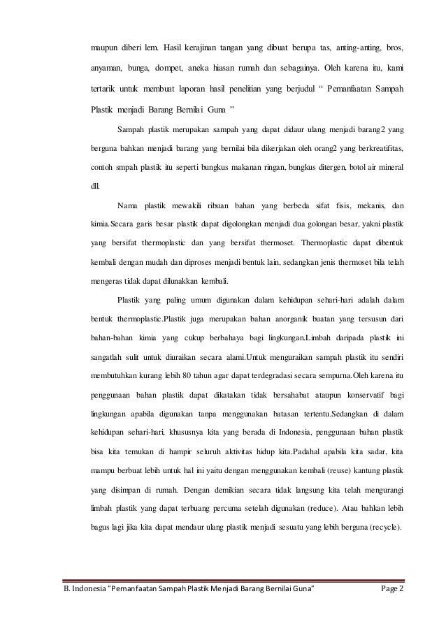 Pemanfaatan Sampah Plastik Pemanfaatan Sampah Plastik