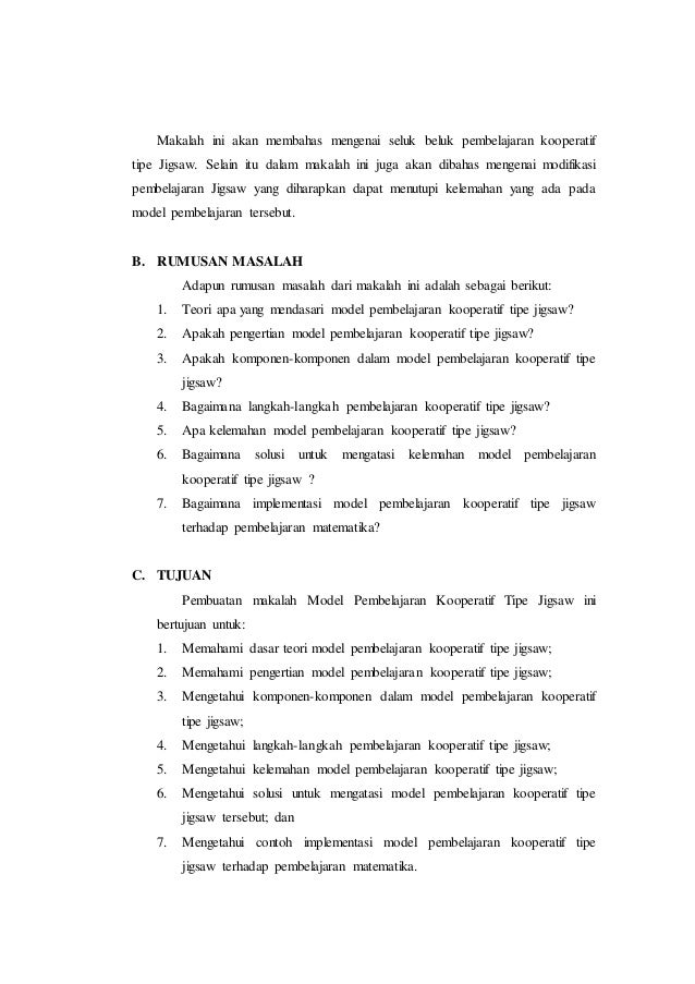 Makalah Model Pembelajaran Jigsaw Karyatulisku