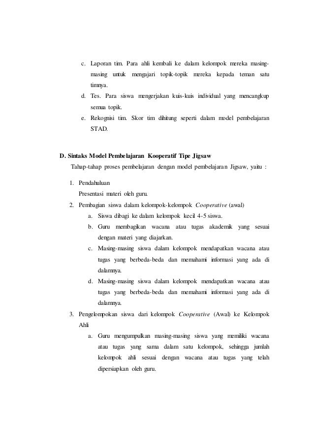 Makalah Pembelajaran Kooperatif Tipe Jigsaw