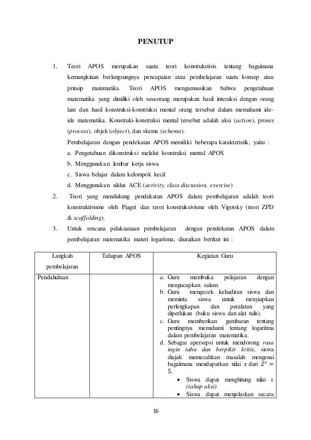Makalah Pendekatan Apos Dalam Pembelajaran Matematika