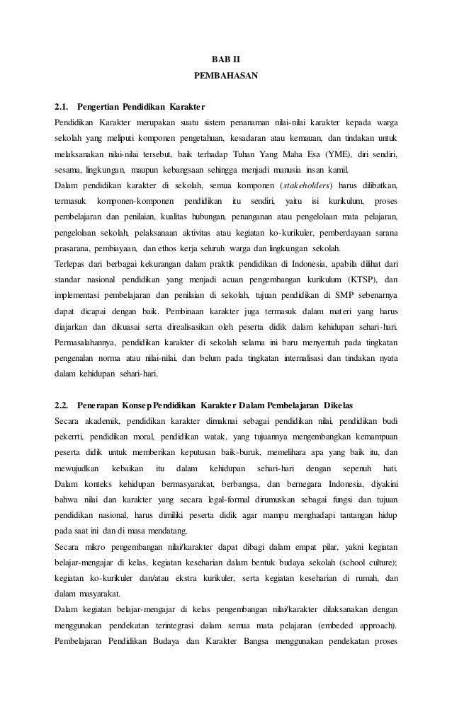 Makalah Tentang Pendidikan Berkarakter Contoh Makalah