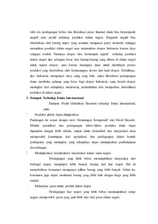 Makalah pengaruh globalisasi dalam bidang ekonomi Makalah pengaruh globalisasi dalam bidang ekonomi