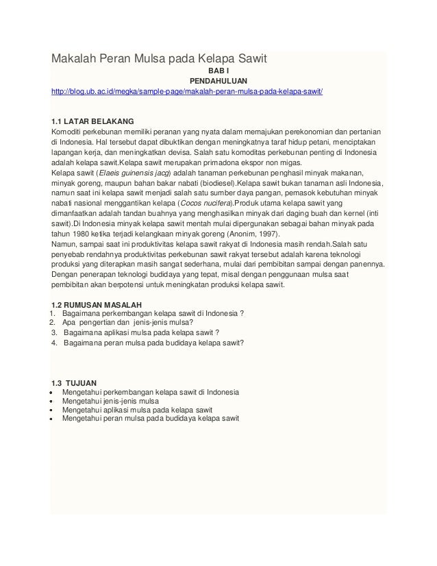 Makalah Peran Mulsa Pada Kelapa Sawit