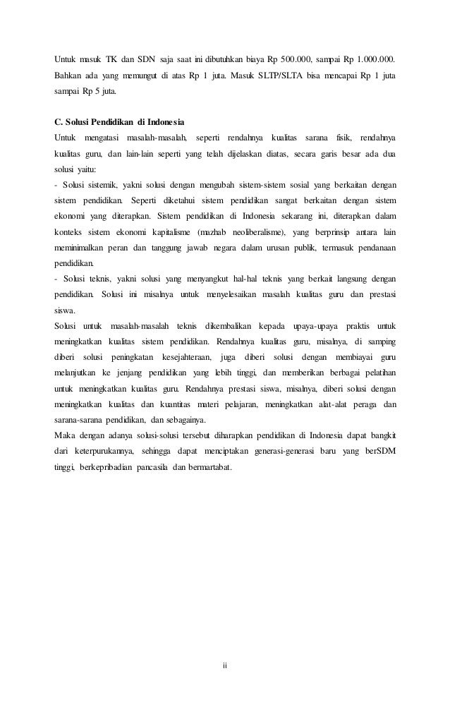 Makalah Permasalahan Pendidikan Di Indonesia Dan Solusinya