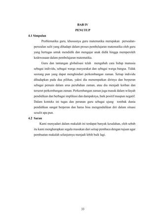 Problem Yang Dihadapi Problematika yang Dihadapi Guru Matematika | PDF