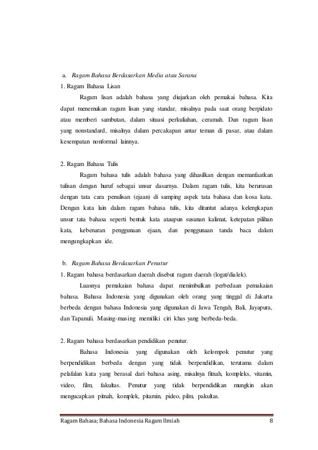 Makalah Ragam Bahasa Bahasa Indonesia Ragam Ilmiah
