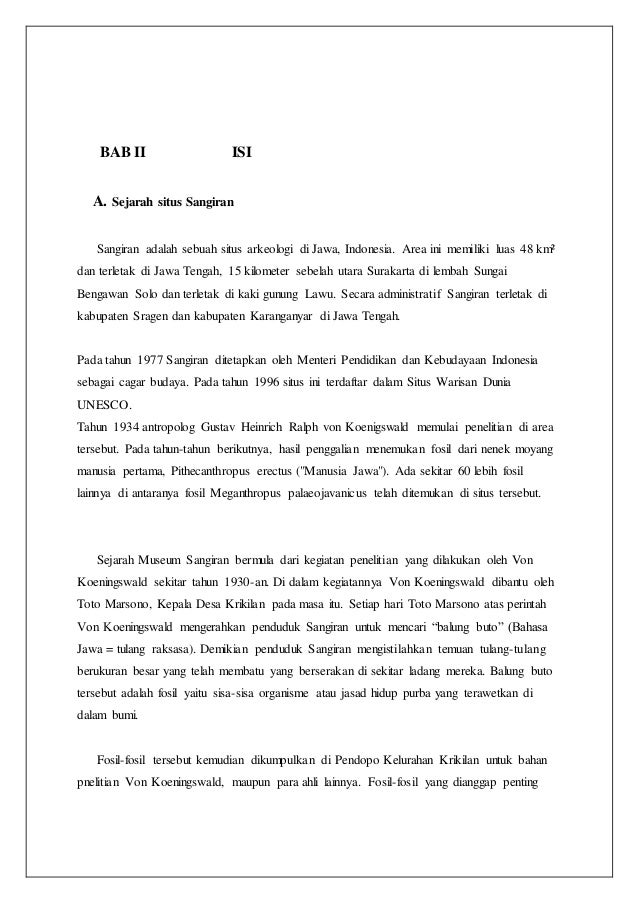 Laporan study budaya SITUS SANGIRAN