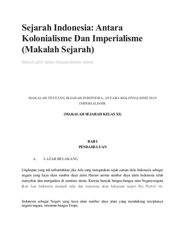 Makalah Sejarah Indonesia Antara Kolonialisme Dan Imperialisme Sma