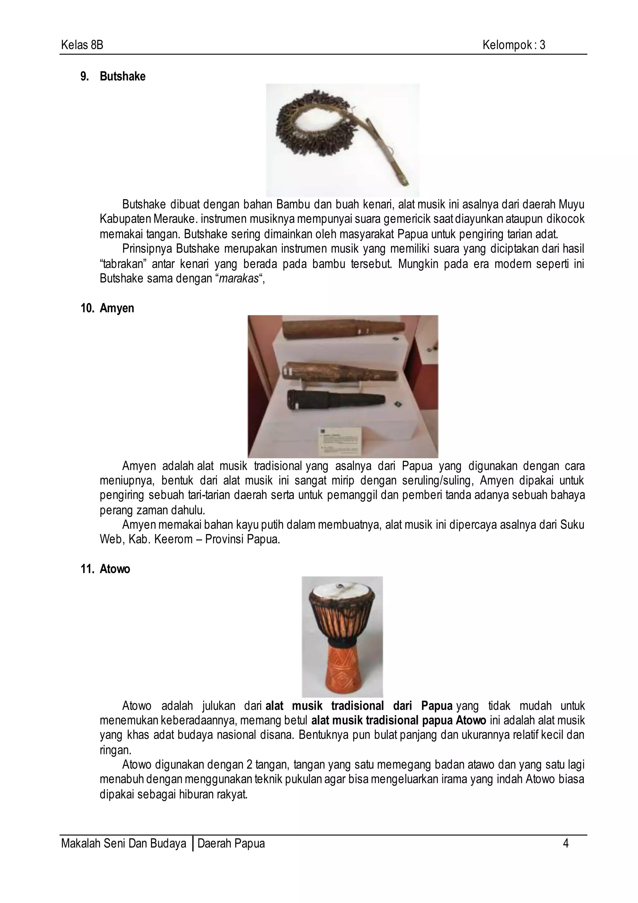 Makalah seni dan budaya daerah Papua | DOCX