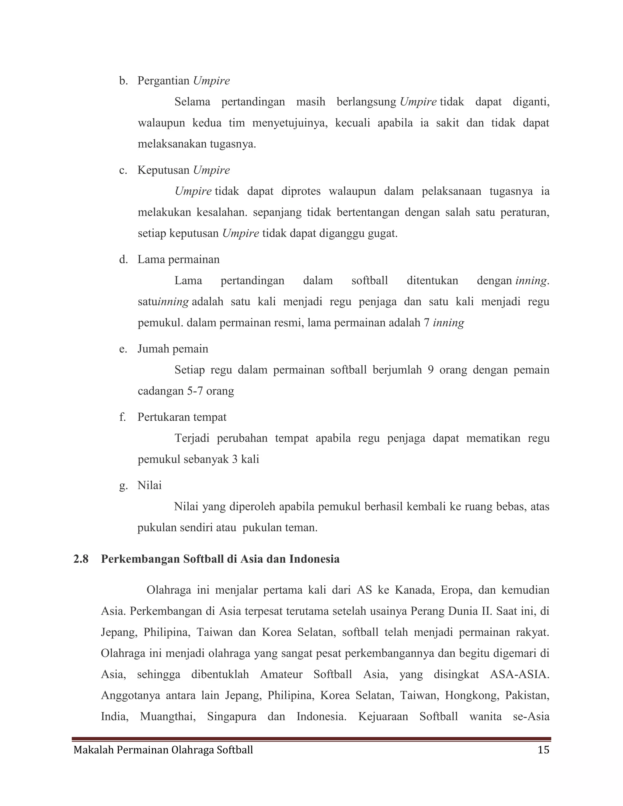 Makalah Olahraga Permainan Softball | DOCX
