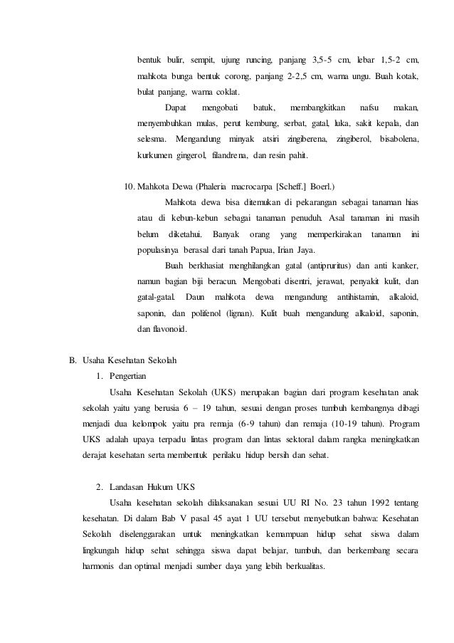 Tanaman Obat dan Usaha Kesehatan Sekolah Tanaman Obat dan Usaha Kesehatan Sekolah