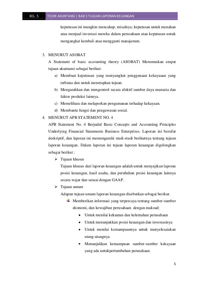 Makalah Teori Akuntansi Bab 5 Tujuan Laporan Keuangan Kel 5 Jiantar