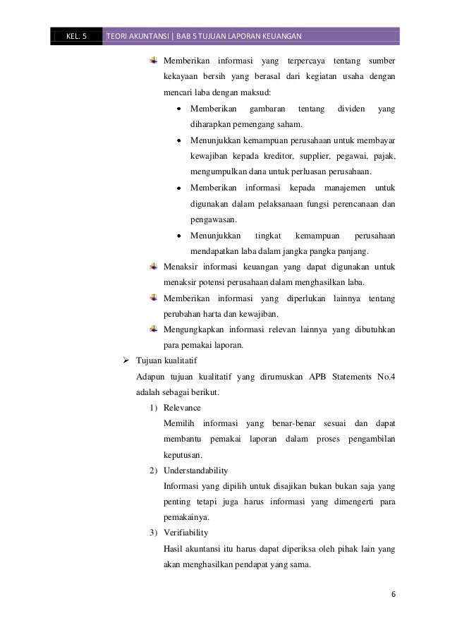 Makalah Teori Akuntansi Bab 5 Tujuan Laporan Keuangan Kel 5 Jiantar