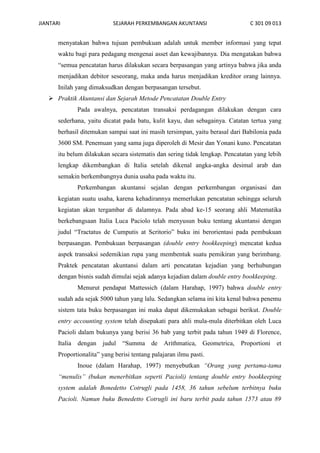 Makalah teori akuntansi (sejarah perkembangan akuntansi) jiantari c 301