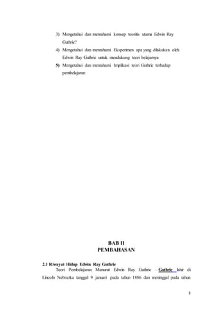 Makalah Teori Pembelajaran Menurut Edwin Ray Guthrie | DOCX