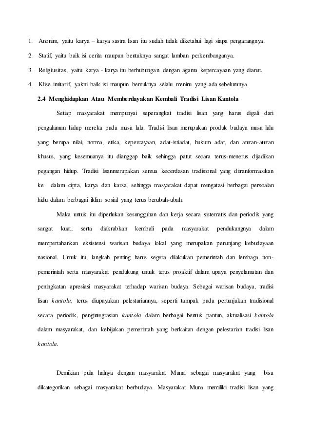 Makalah tradisi lisan kantola Makalah tradisi lisan kantola