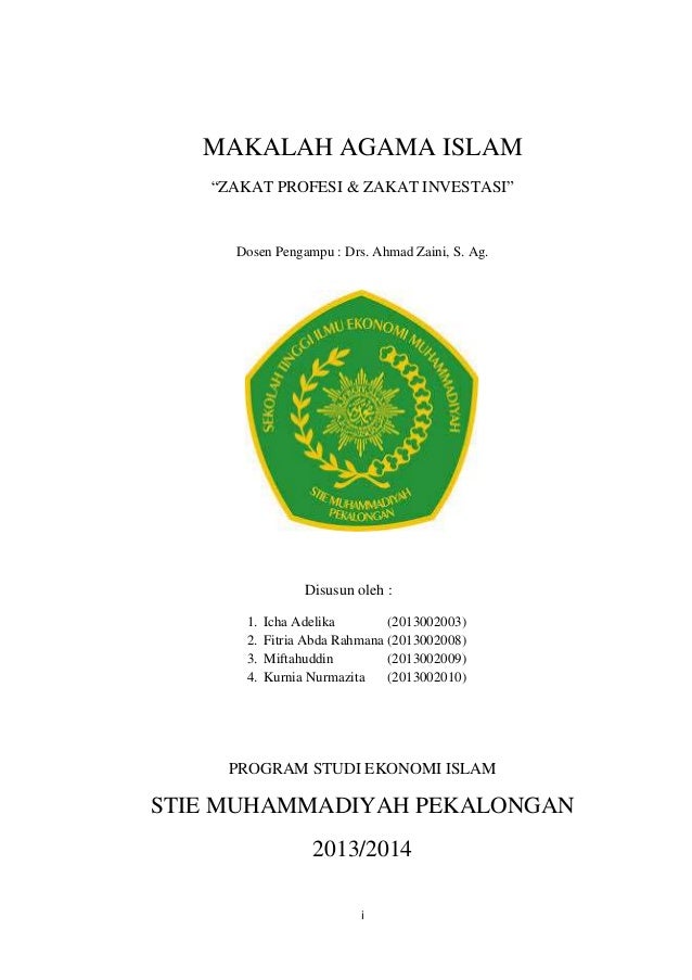 Makalah Zakat Profesi Dan Zakat Investasi Miftah Ll Everafter