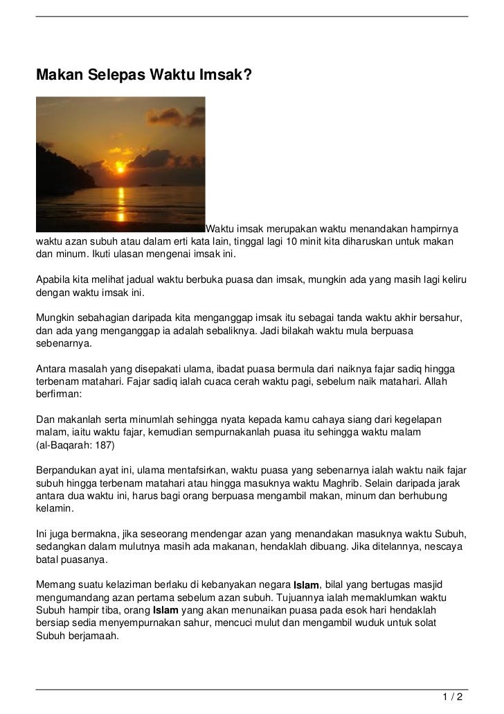 imsak waktu sahur makan Selepas Waktu Makan Imsak?
