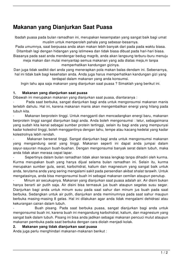 Makanan yang Dianjurkan Saat Puasa