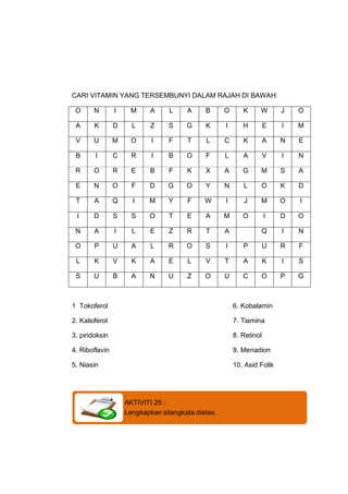 CARI VITAMIN YANG TERSEMBUNYI DALAM RAJAH DI BAWAH:

 O      N       I    M      A     L    A     B      O      K     W   ...