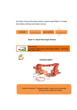 Jika badan manusia kekurangan pelawas, perkara seperti Rajah 14 mungkin
akan berlaku terhadap tubuh badan manusia.




   ...