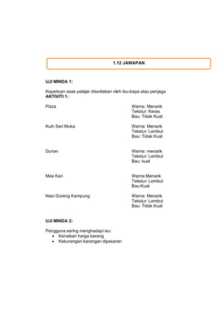 1.12 JAWAPAN



UJI MINDA 1:

Keperluan asas pelajar disediakan oleh ibu-bapa atau penjaga
AKTIVITI 1:

Pizza             ...