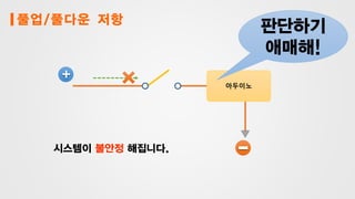 풀업/풀다운 저항
시스템이 불안정 해집니다.
아두이노
판단하기
애매해!
 