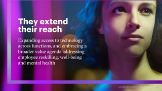 They extend
their reach
Expanding access to technology
across functions, and embracing a
broader value agenda addressing
employee reskilling, well-being
and mental health
12
Copyright © 2021 Accenture. All rights reserved.
 