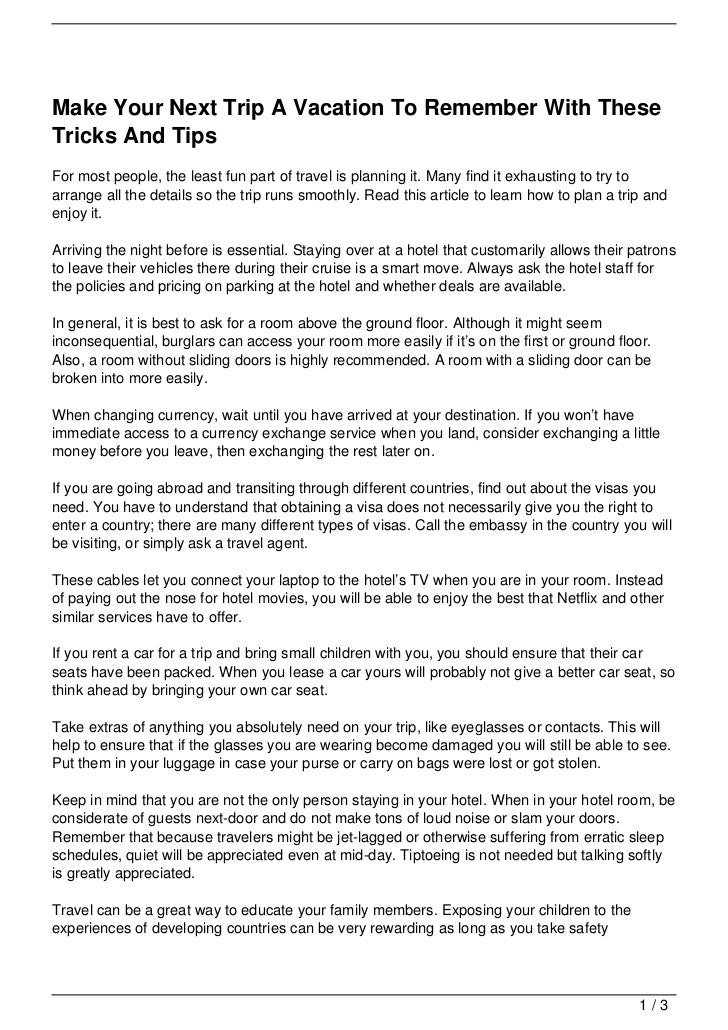 Make Your Next Trip A Vacation To Remember With These Tricks And Tips