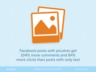Facebook posts with picutres get
104% more comments and 84%
more clicks than posts with only text
MATCHING TALENT WITH SUC...